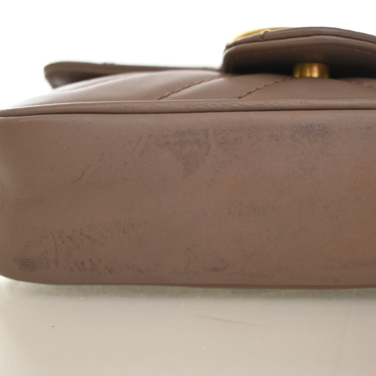 Pre-Owned Gucci Flap Bag Mini Calfskin Super Marmont, base and feet view, photo 13 of 16
