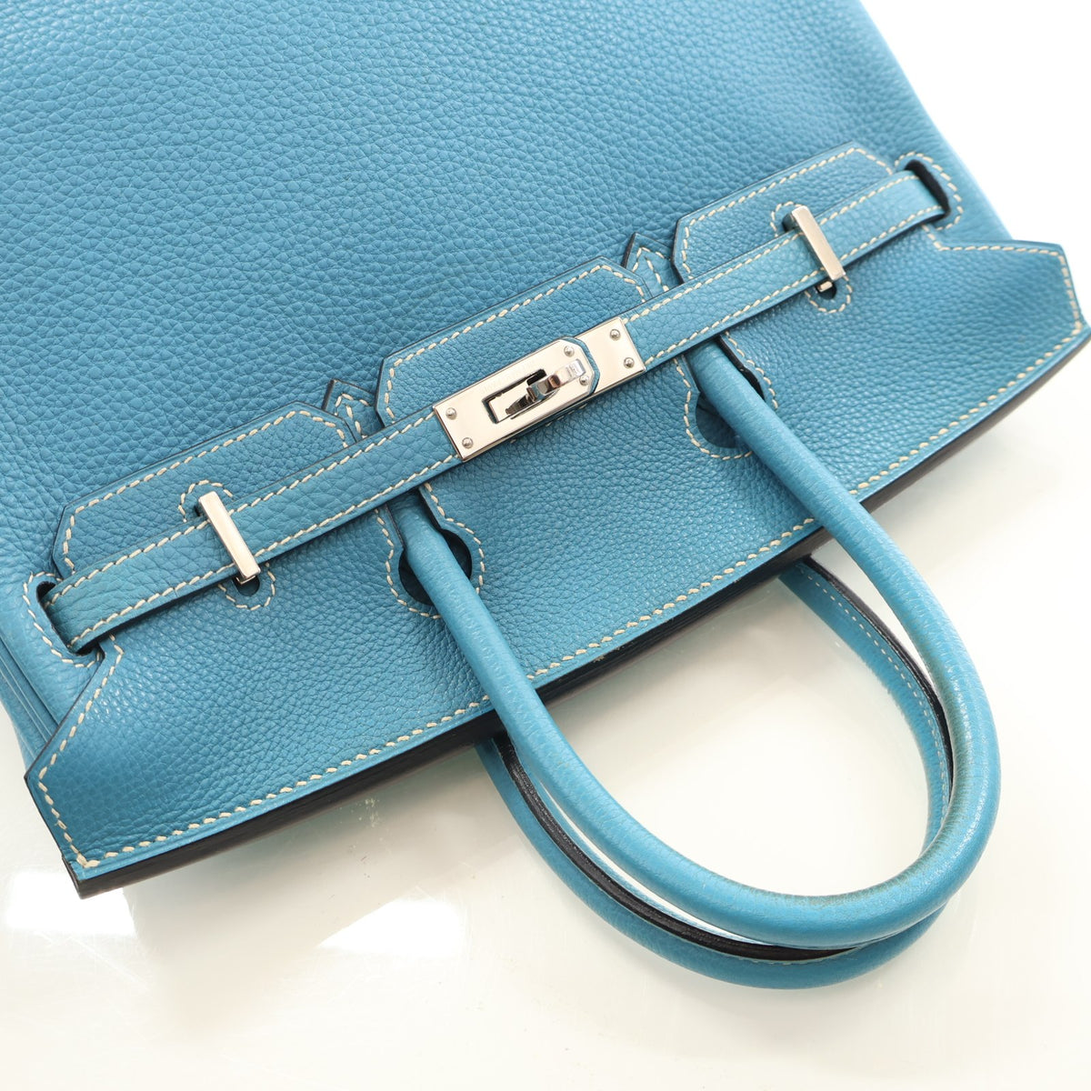 Pre-Owned Hermès Birkin 25 Bleu Jean Togo Leather, open front view