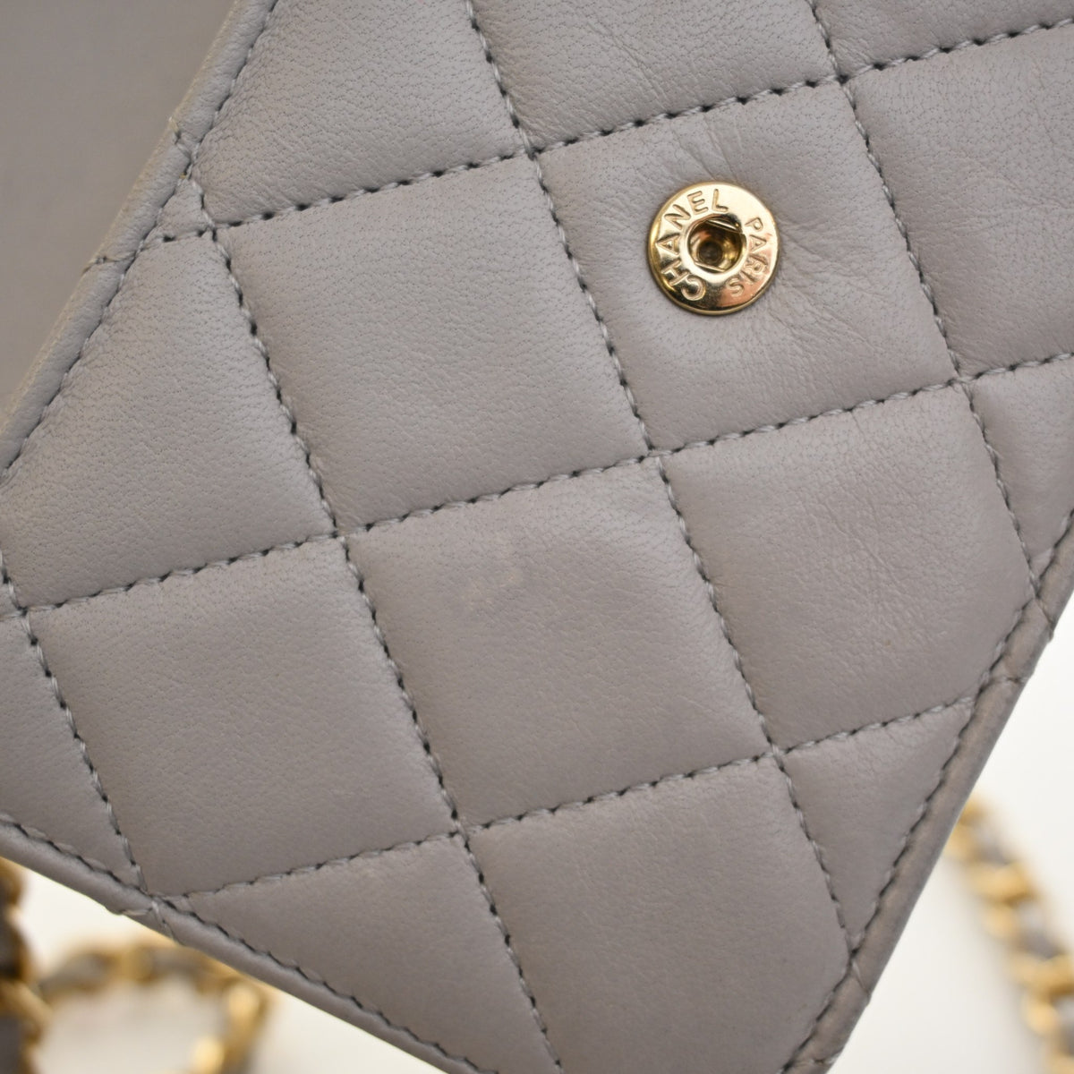 Pre-Owned Chanel Top Handle Mini Lambskin Flap Bag, gold hardware close-up, photo 18 of 19