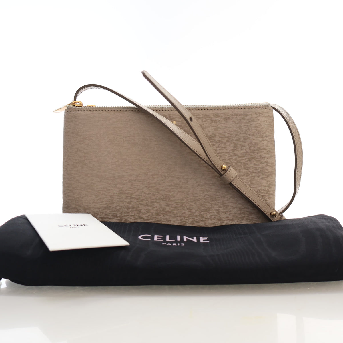 Pre-Owned Celine Small Calfskin Trio Crossbody, shown with dust bag and packaging