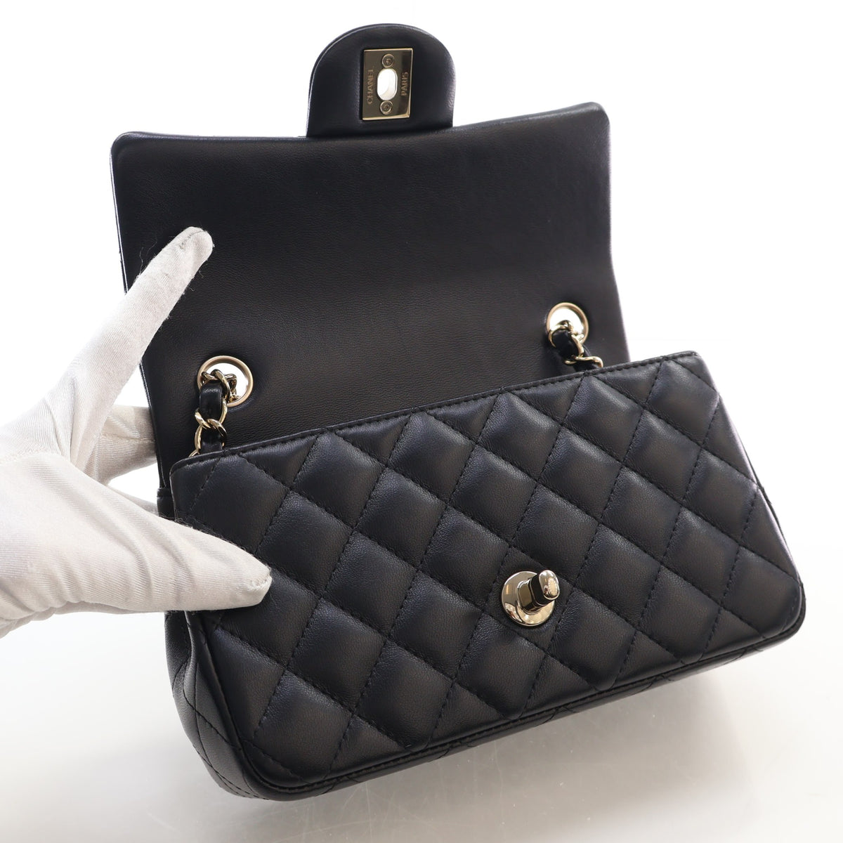 Pre-Owned Chanel Flap Bag Small Lambskin Classic Single, open front view