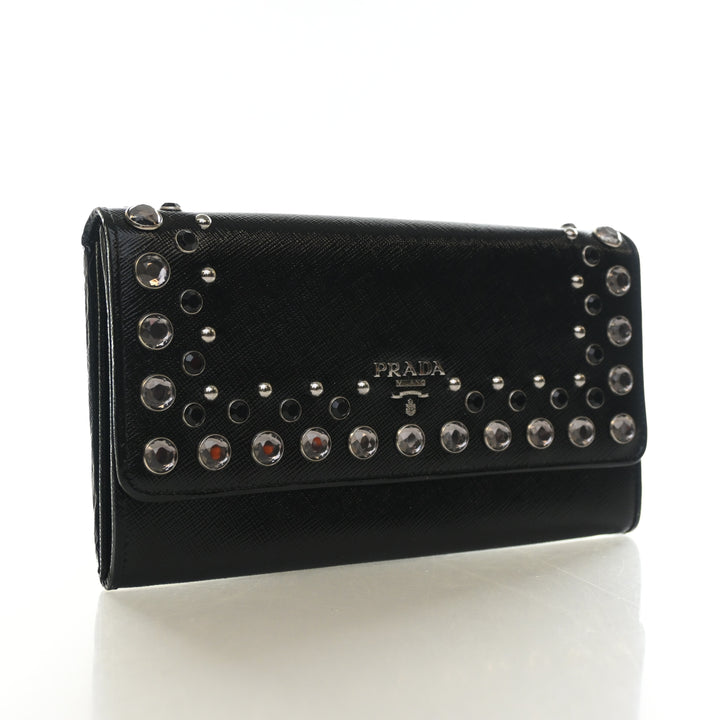 Prada Saffiano Patent Jewel Stud Wallet
