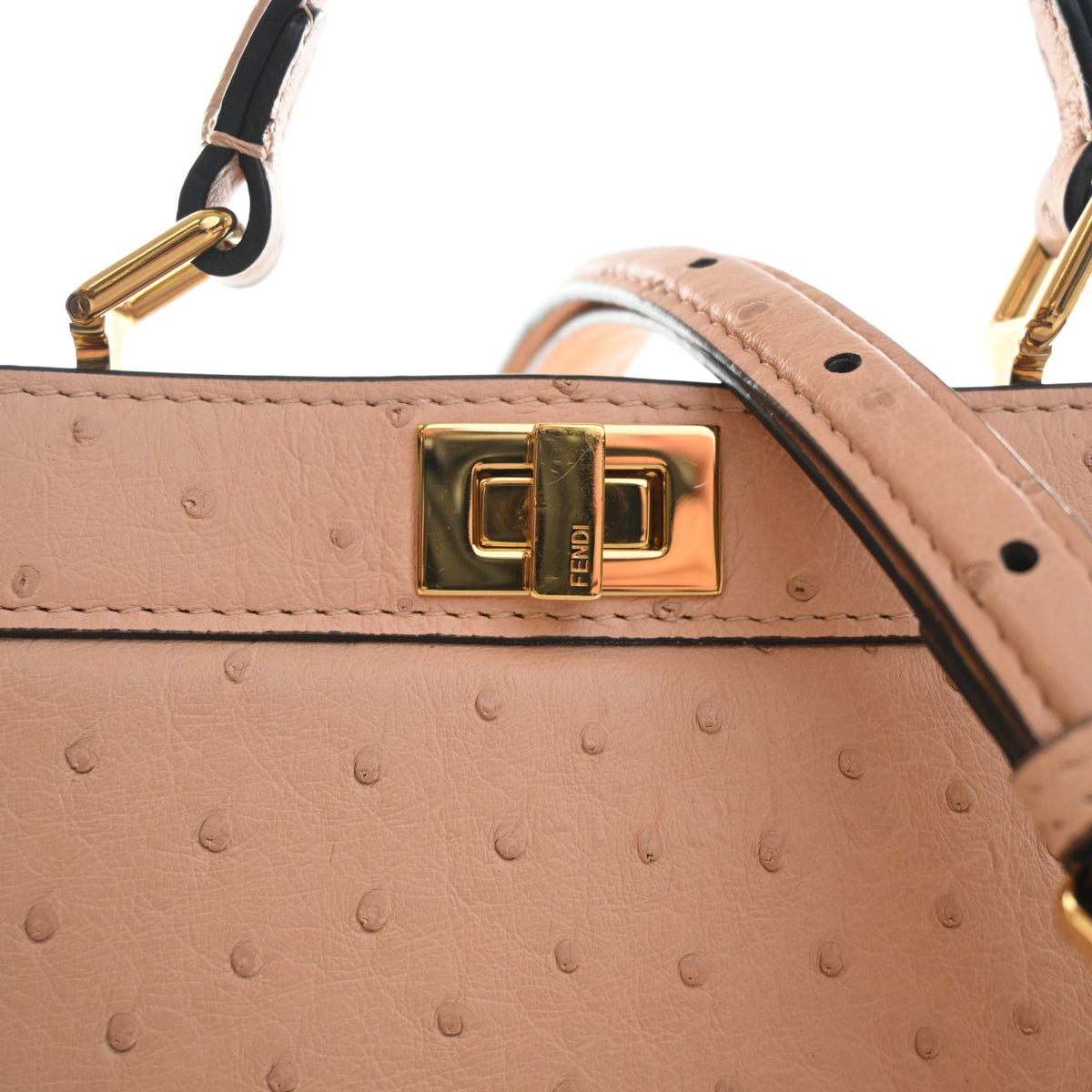 Pre-Owned Fendi Peekaboo Ostrich Leather Iseeu Petite, gold hardware close-up