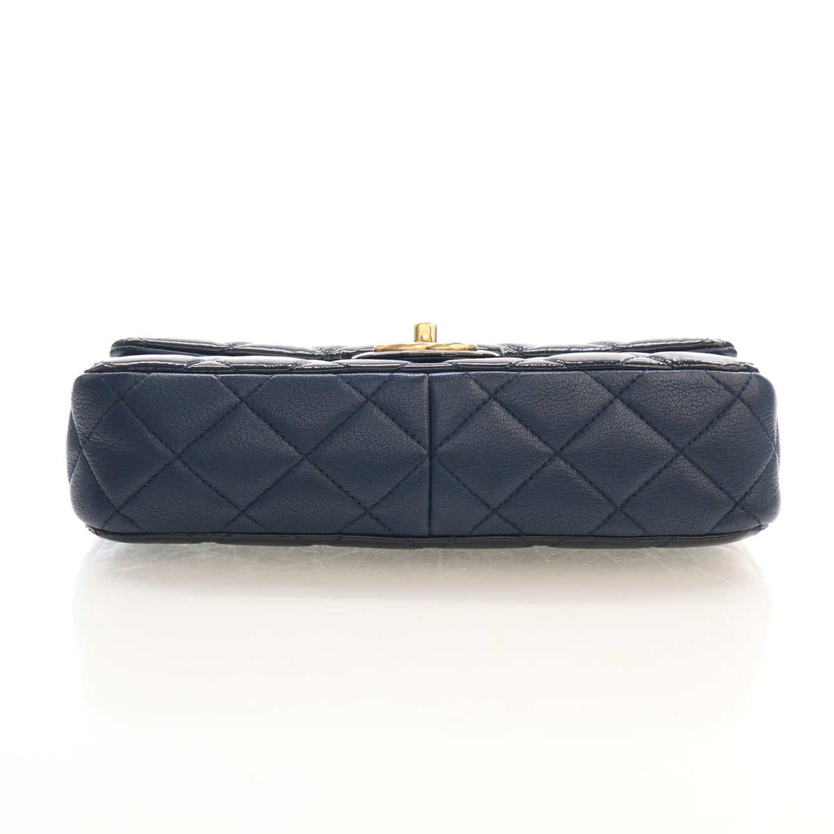 Pre-Owned Chanel Flap Bag Medium Patent Leather Classic Single, base and feet view