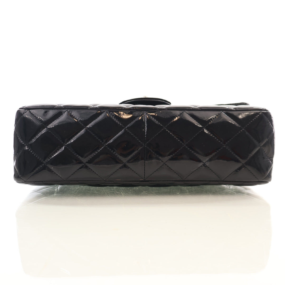 Pre-Owned Chanel Classic Double Flap Jumbo Patent Leather Bag, base and feet view, photo 9 of 19