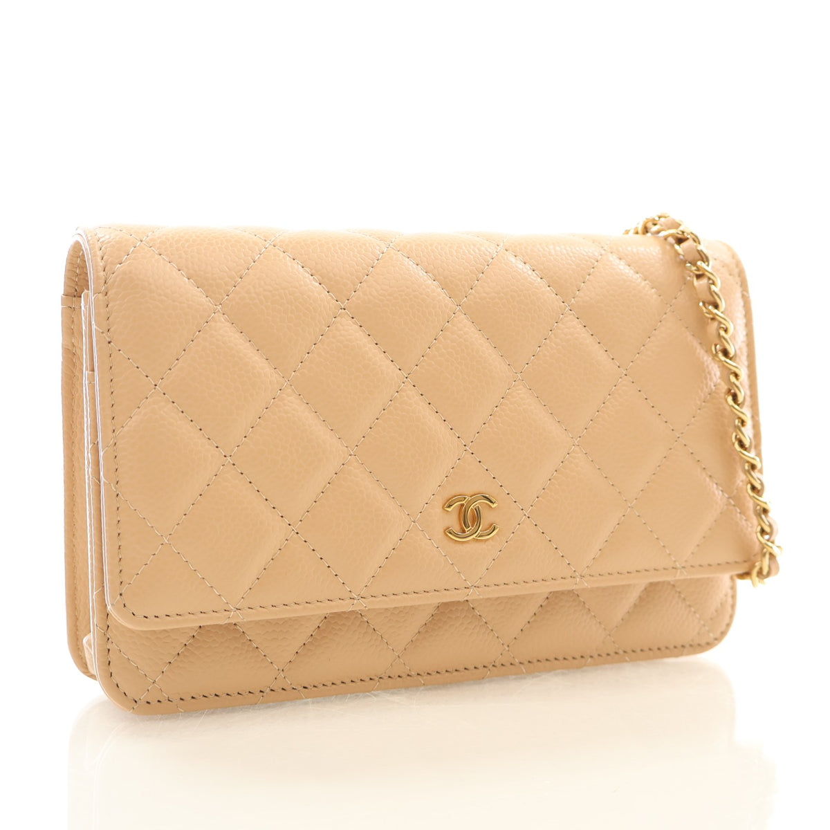 Pre-Owned Chanel Wallet On Chain Caviar Leather WOC, three-quarter view, authenticated at Luxe Du Jour