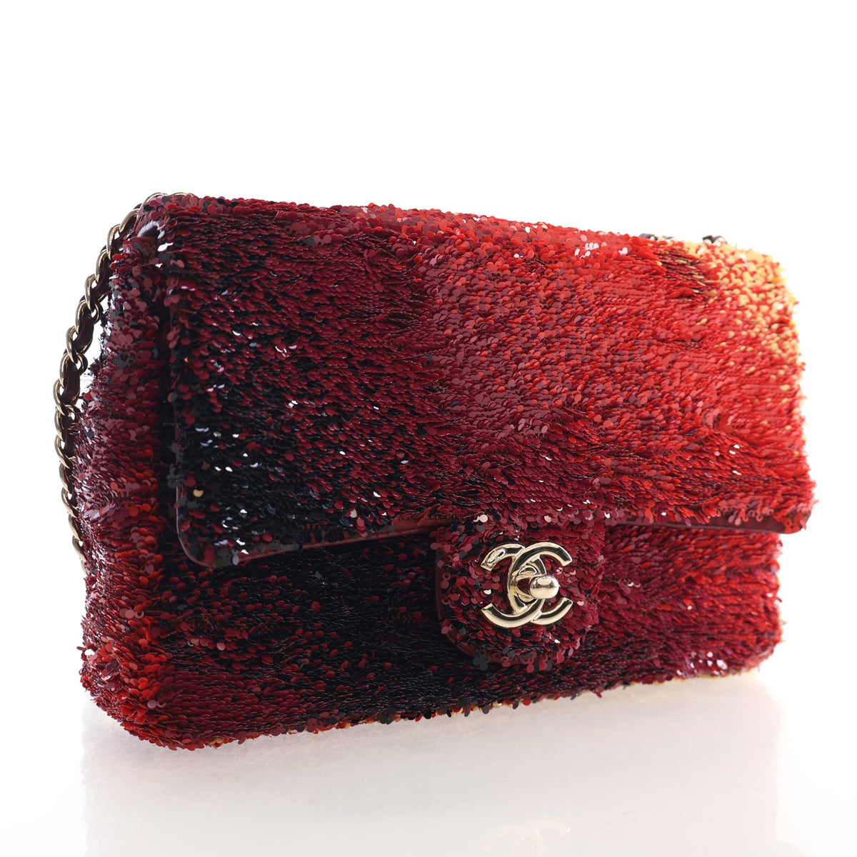 Pre-Owned Chanel Flap Bag Mini Sequin Classic Single, three-quarter view, authenticated at Luxe Du Jour