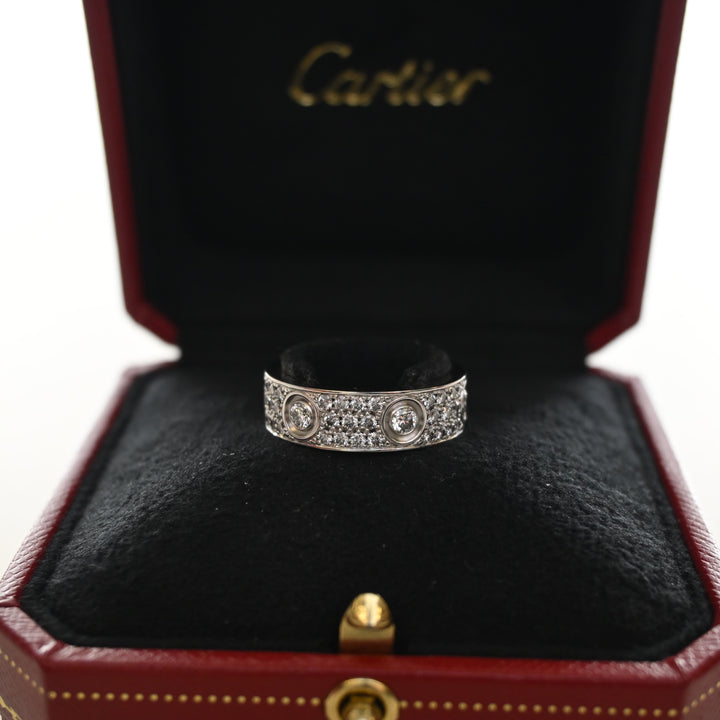 Cartier 18K White Gold Classic Model Pave Love Ring Sz 57