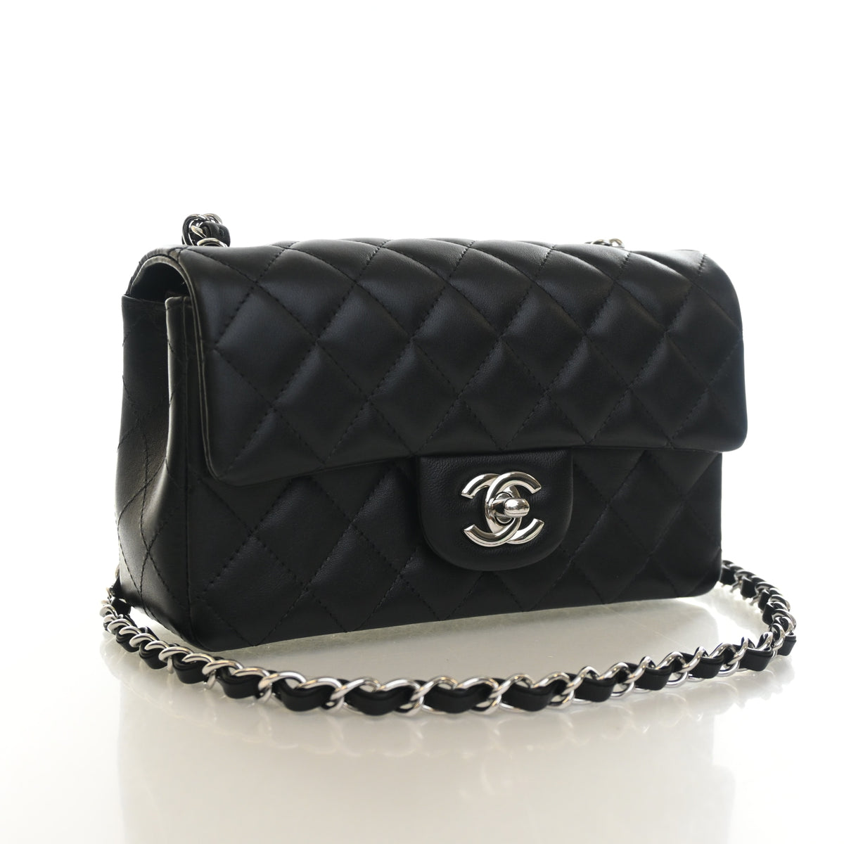 Pre-Owned Chanel Classic Flap Mini Lambskin Rectangular Bag, three-quarter view, photo 2 of 14