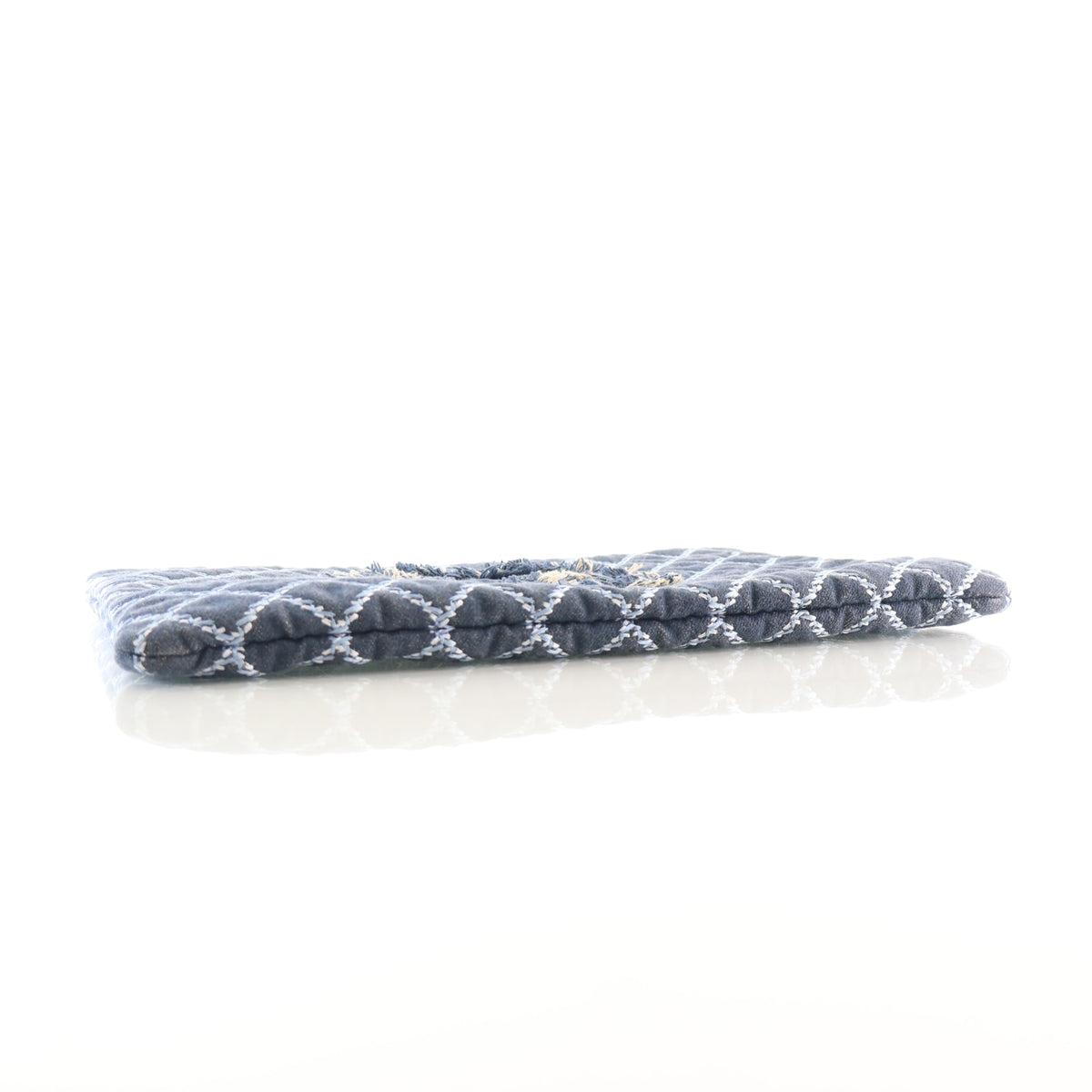 Pre-Owned Chanel Clutch Medium Denim Fringe O Case, side profile