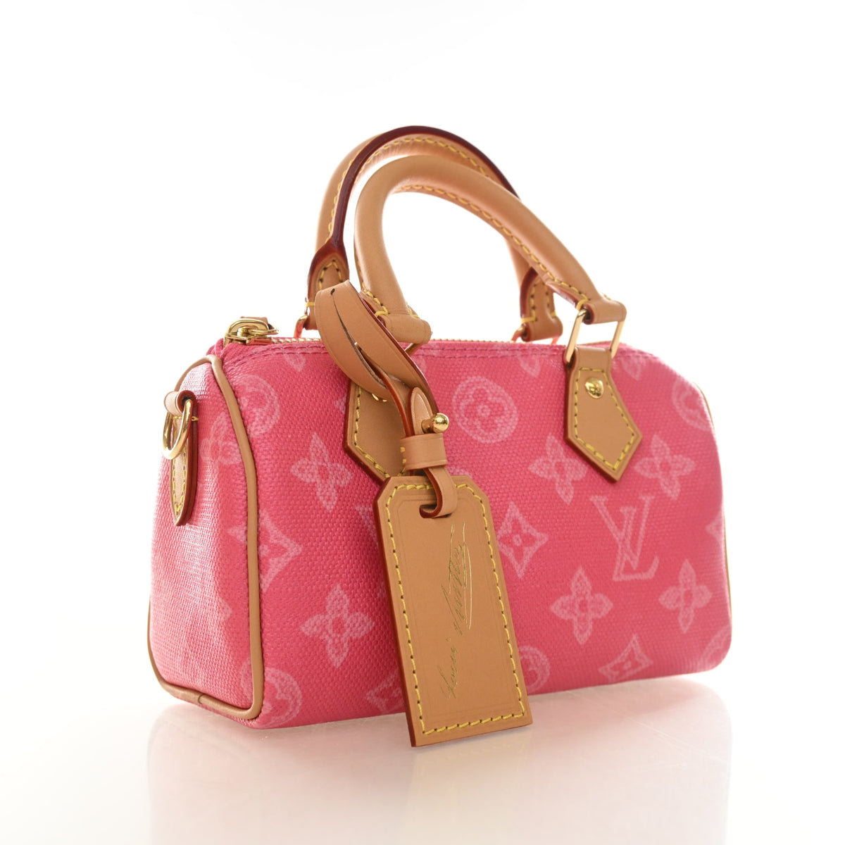 Pre-Owned Louis Vuitton Nano Speedy Monogram Origine Lin, three-quarter view, authenticated at Luxe Du Jour