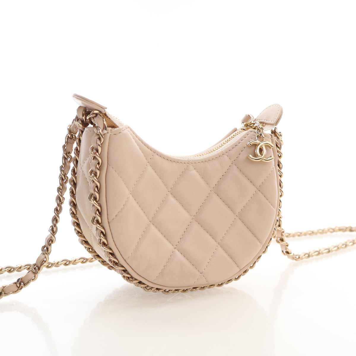 Pre-Owned Chanel Hobo Mini Lambskin Chain Around, three-quarter view, photo 2 of 17