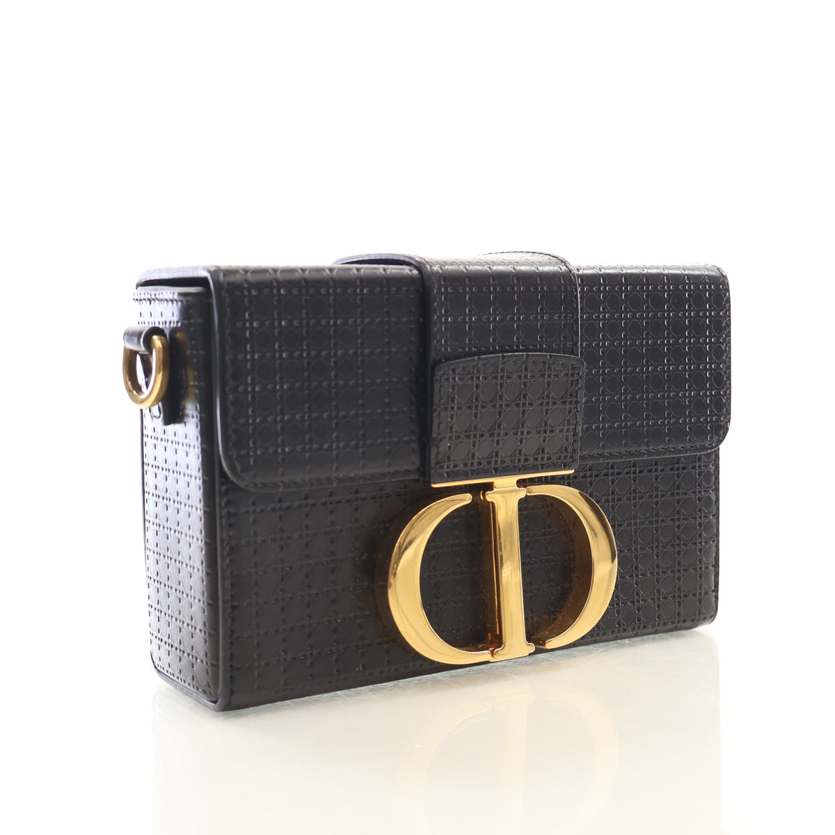 Pre-Owned Christian Dior 30 Calfskin Montaigne Box Bag, three-quarter view, authenticated at Luxe Du Jour