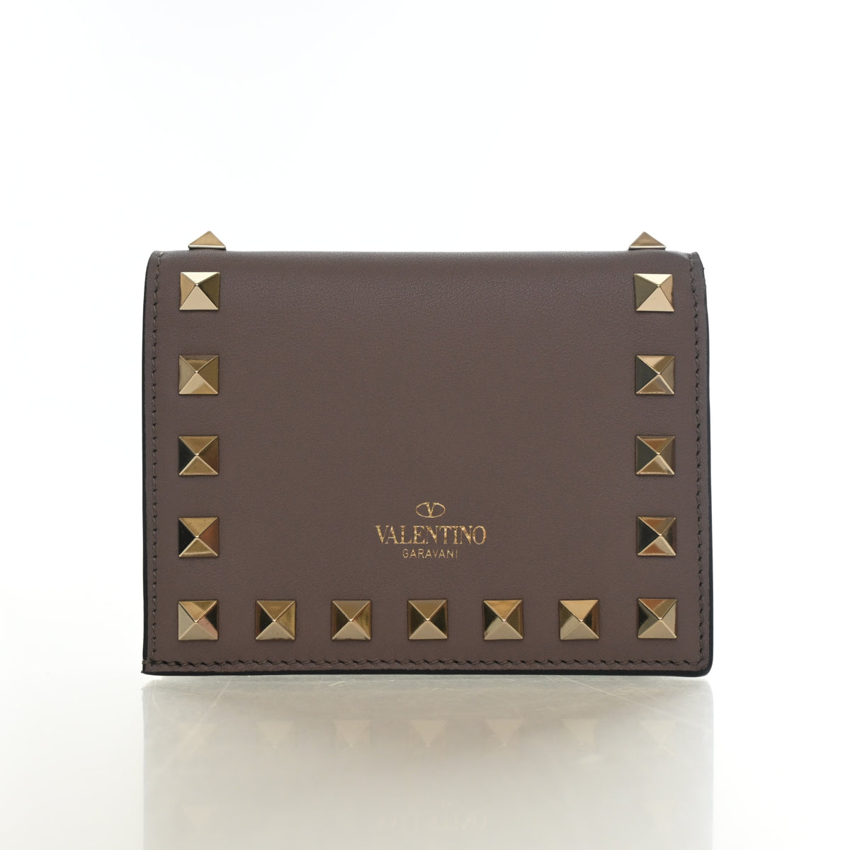 Pre-Owned Valentino Wallet Small Calfskin Rockstud, front view, authenticated at Luxe Du Jour