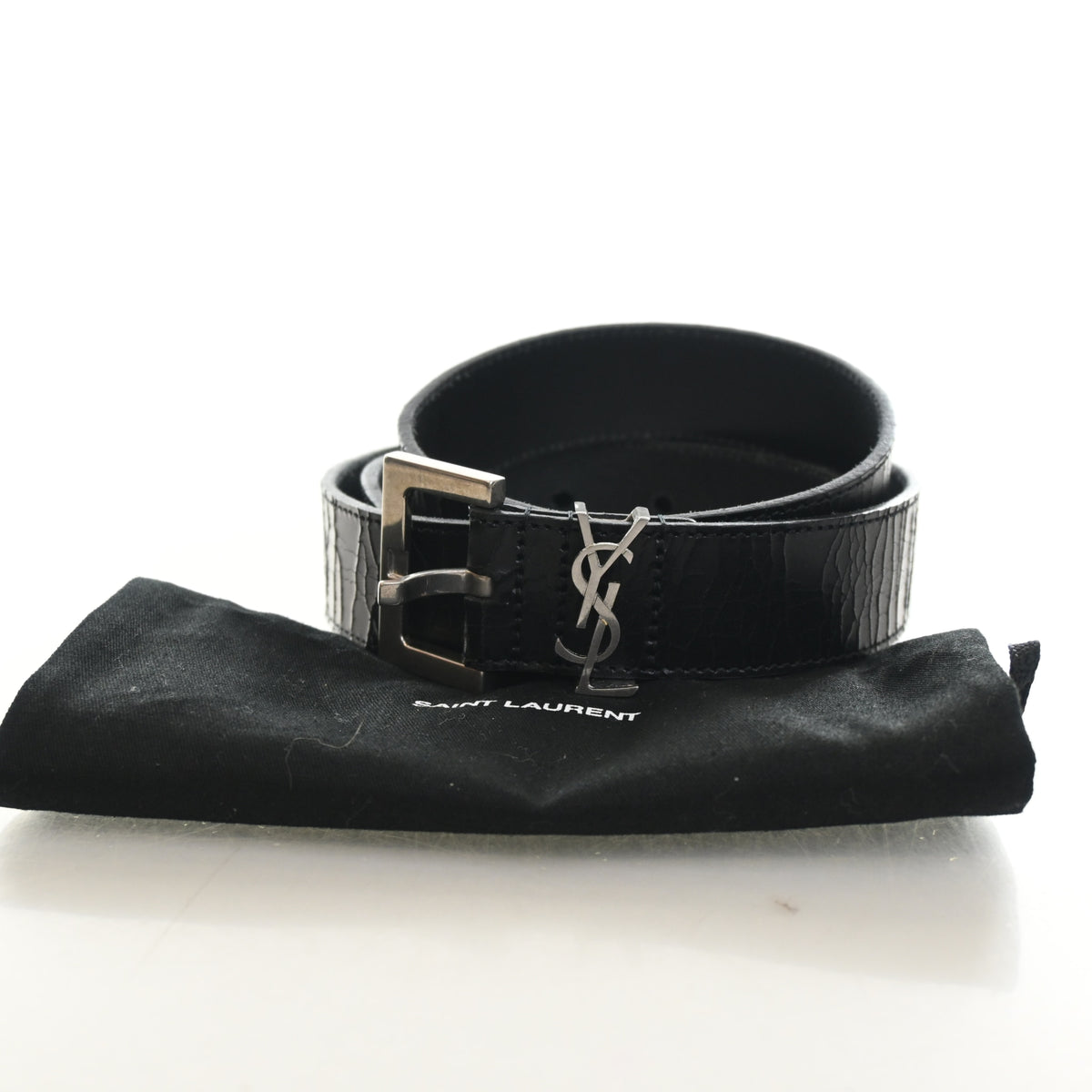 Pre-Owned Saint Laurent Belt Sz 85 Leather Cassandre, flat lay, photo 8 of 8