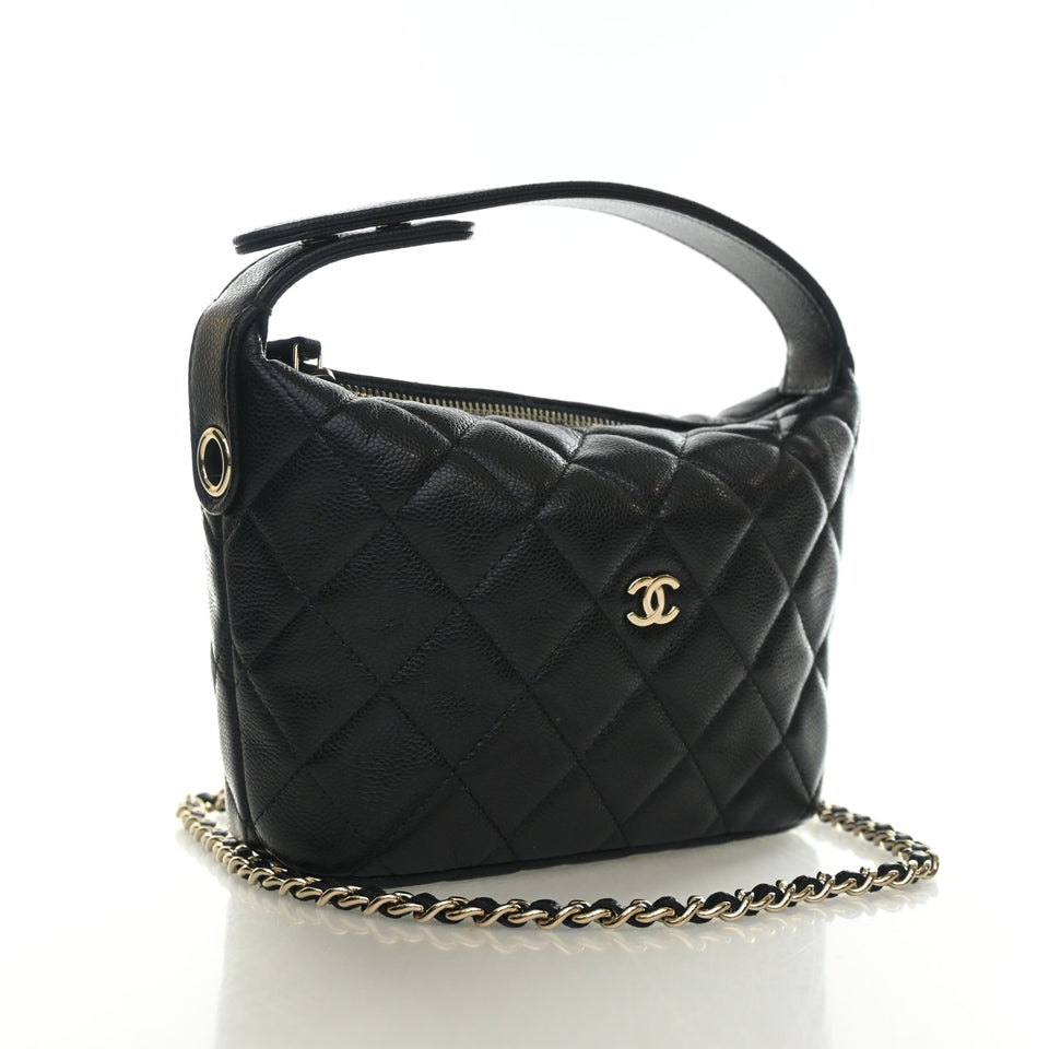 Chanel Mini Caviar Hobo Clutch With Chain