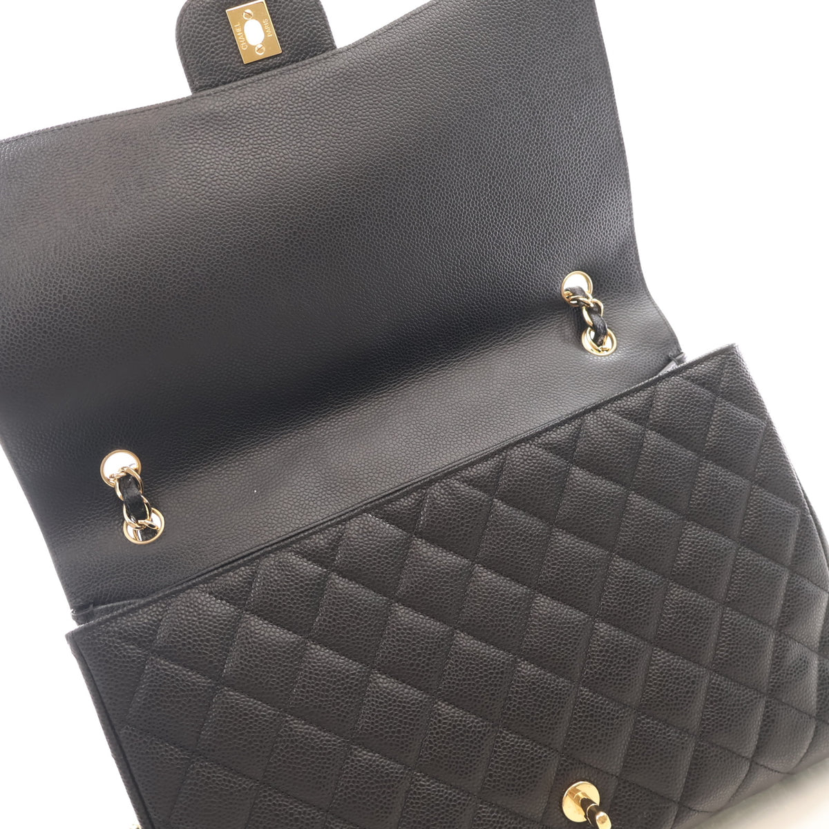 Pre-Owned Chanel Flap Bag Maxi Caviar Leather Classic Single, open front view