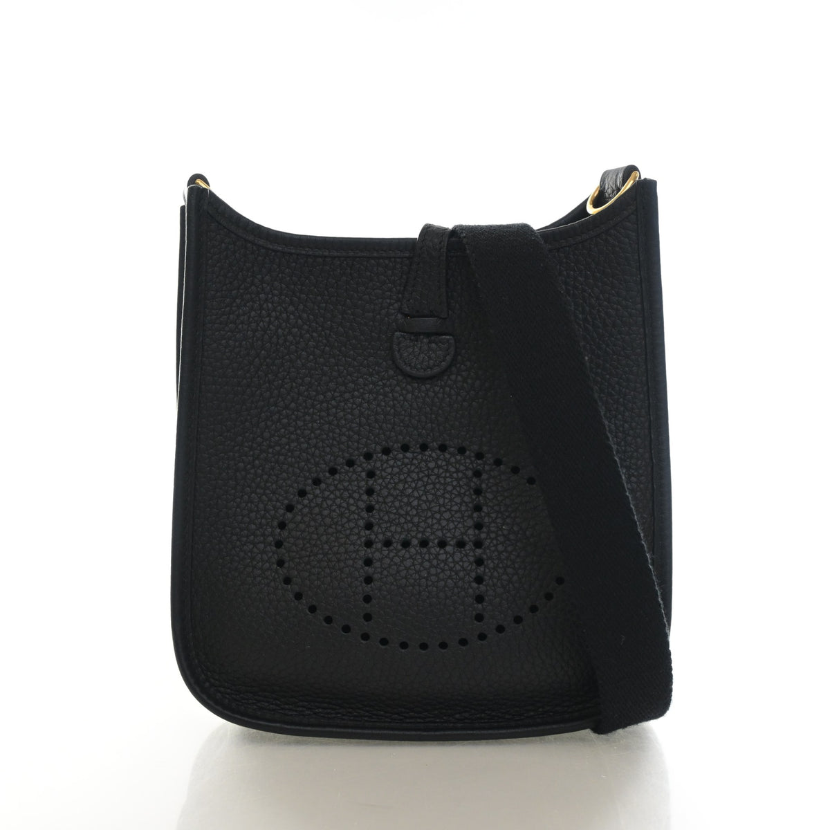 Pre-Owned Hermès Evelyne TPM Noir Clemence Leather 16, front view, authenticated at Luxe Du Jour