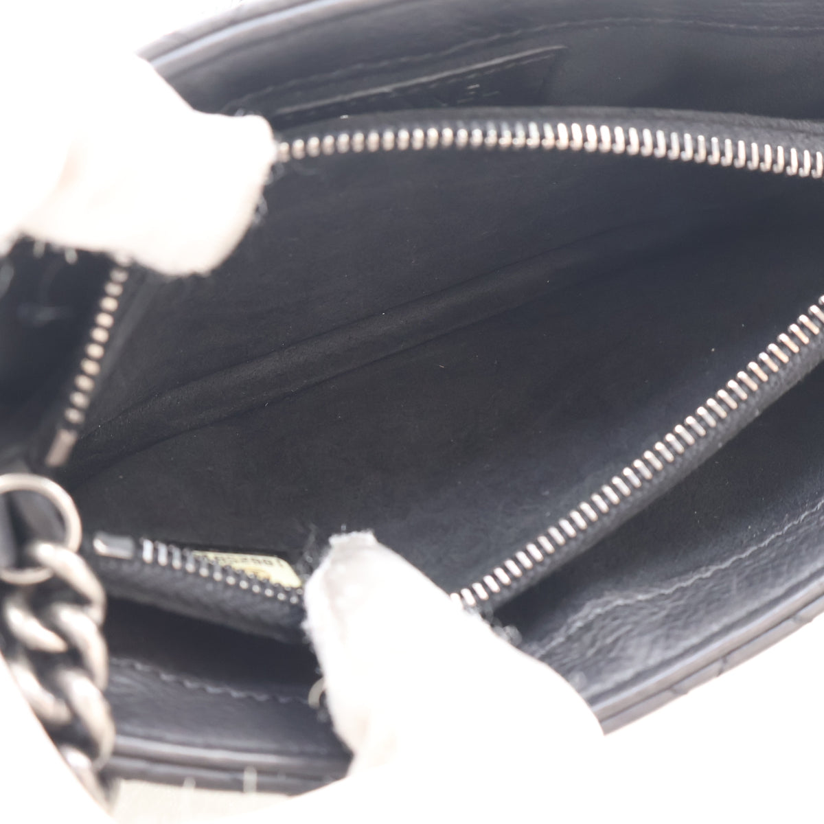 Pre-Owned Chanel Pochette Mini Calfskin Boy Reverso, open interior with lining