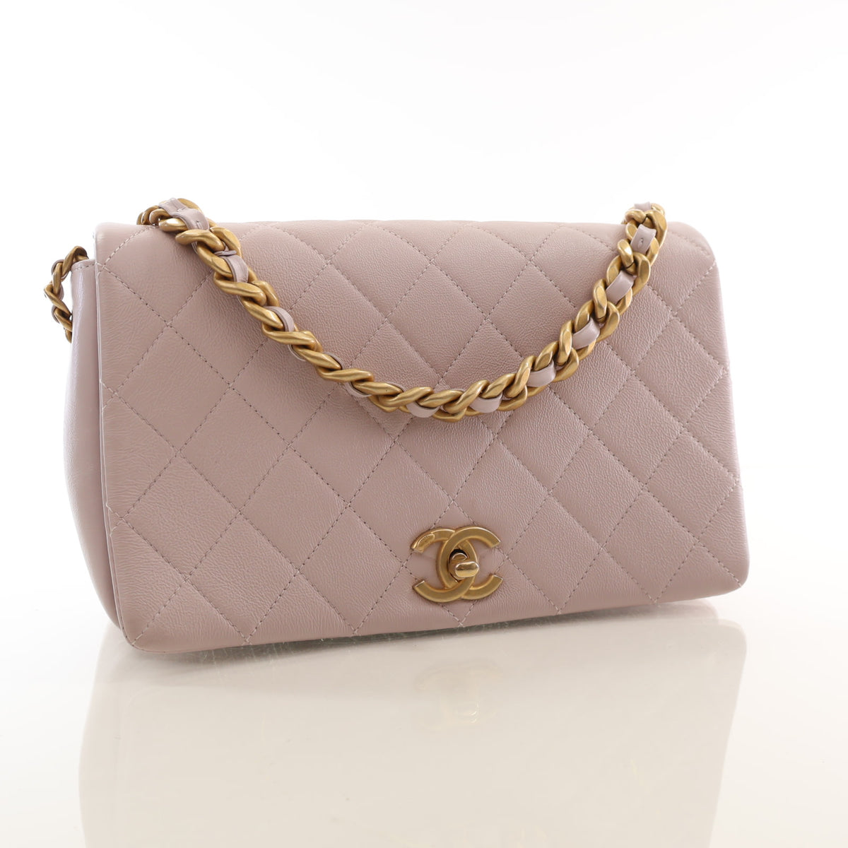 Pre-Owned Chanel Flap Bag Medium Calfskin Fashion Therapy, three-quarter view, authenticated at Luxe Du Jour