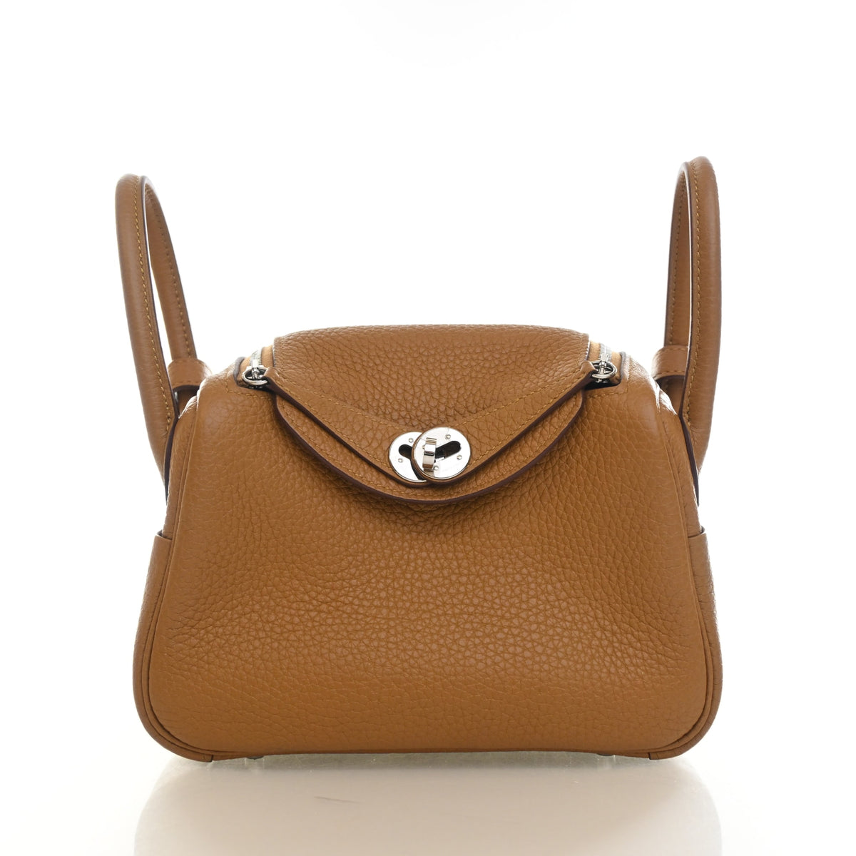 Pre-Owned Hermès Lindy Mini Sesame Clemence Leather 20, front view, authenticated at Luxe Du Jour