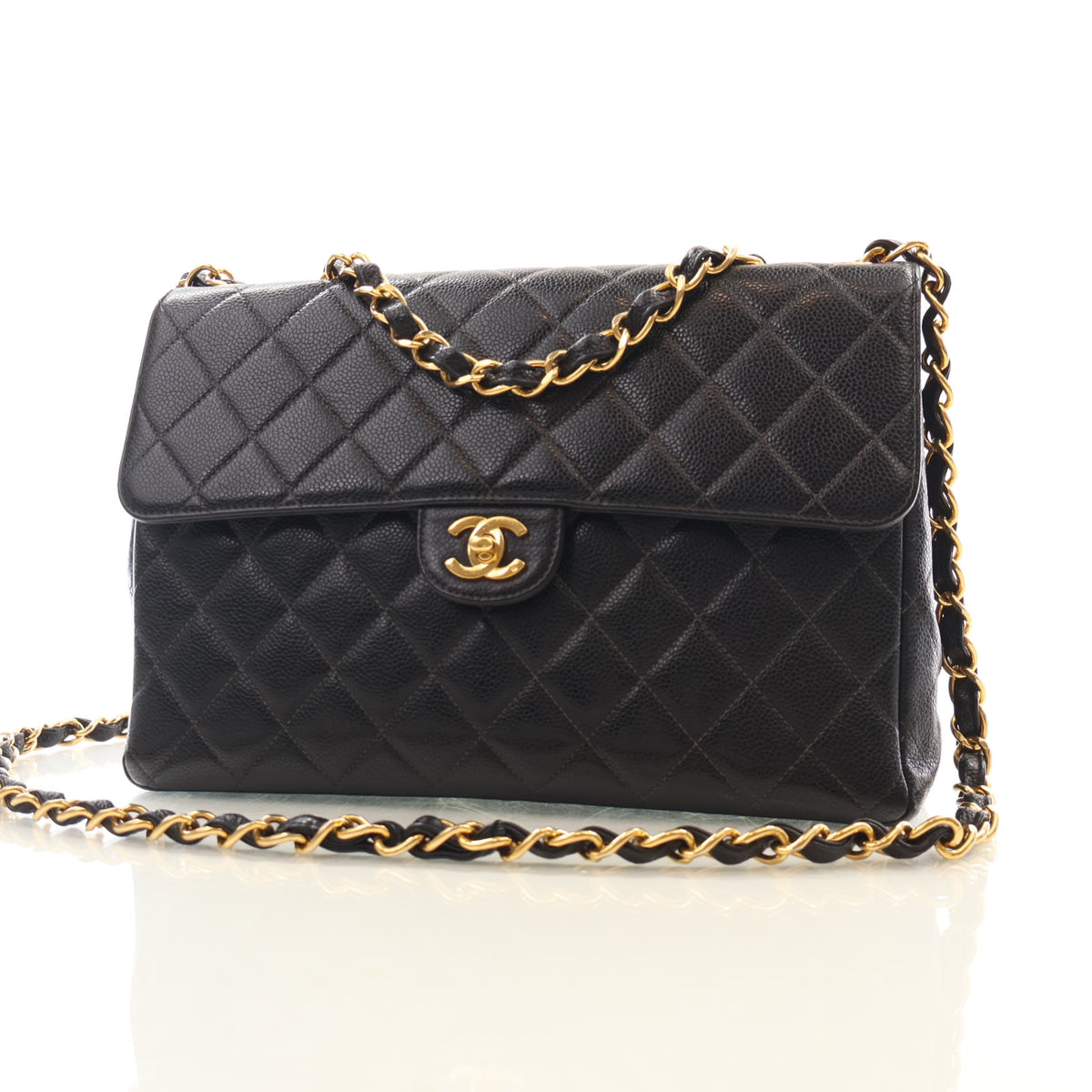 Vintage Chanel Flap Bag Jumbo Caviar Leather Classic Single, front view