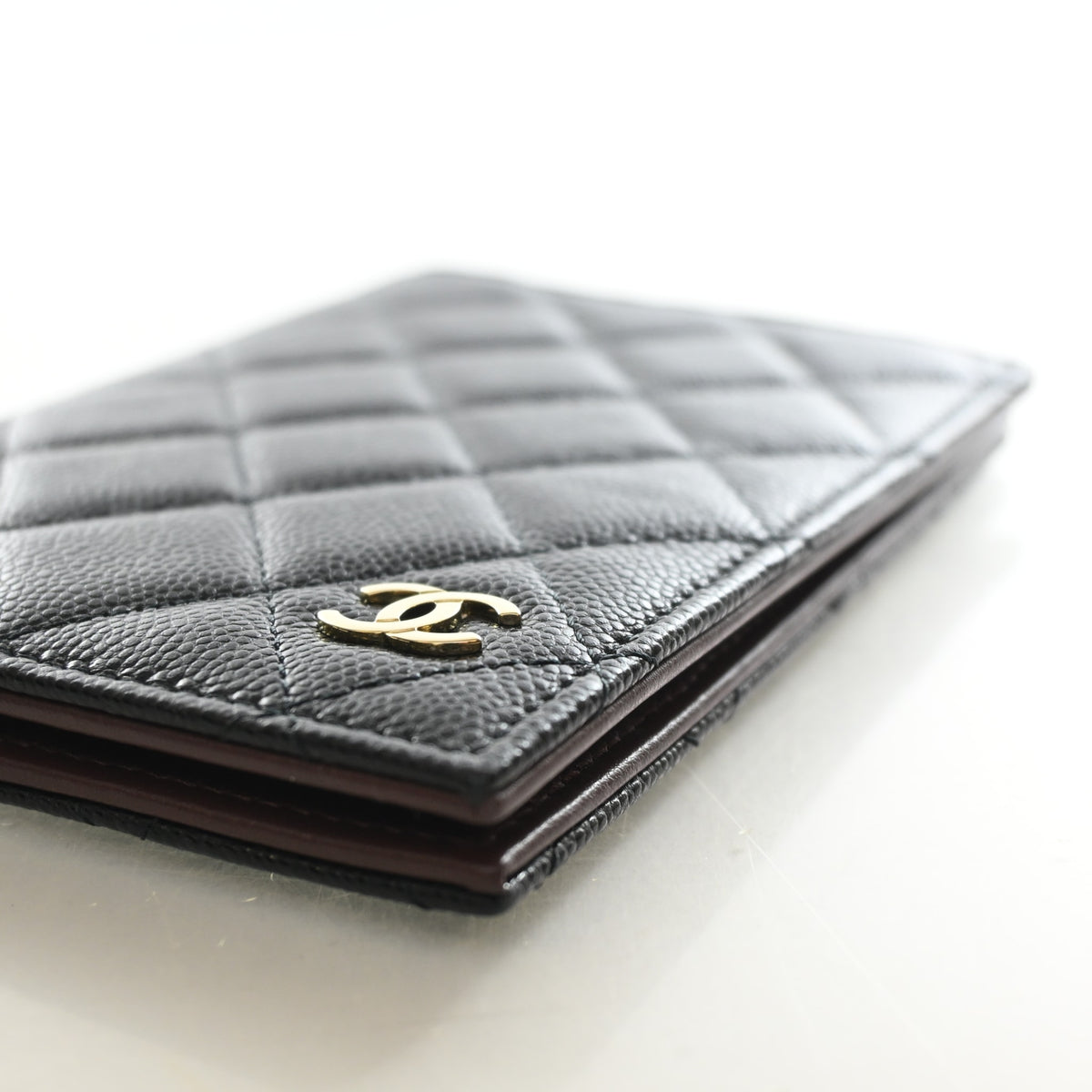 Pre-Owned Chanel Caviar Leather Classic Passport Holder, silver hardware close-up