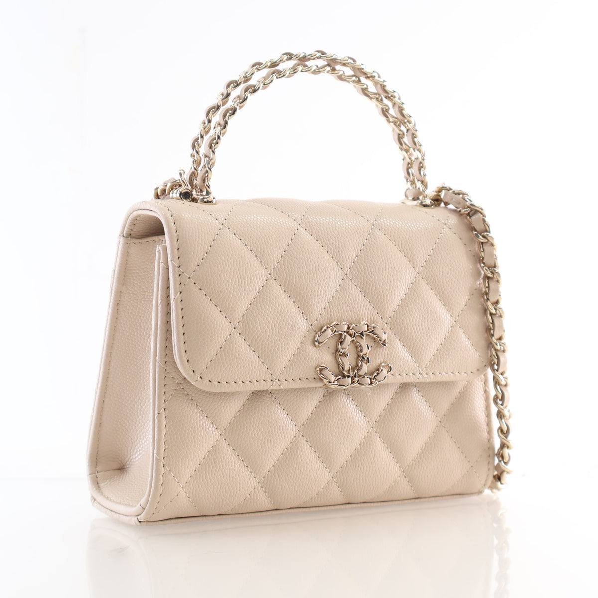 Pre-Owned Chanel Coco Handle Nano Caviar Leather Bag, three-quarter view, authenticated at Luxe Du Jour