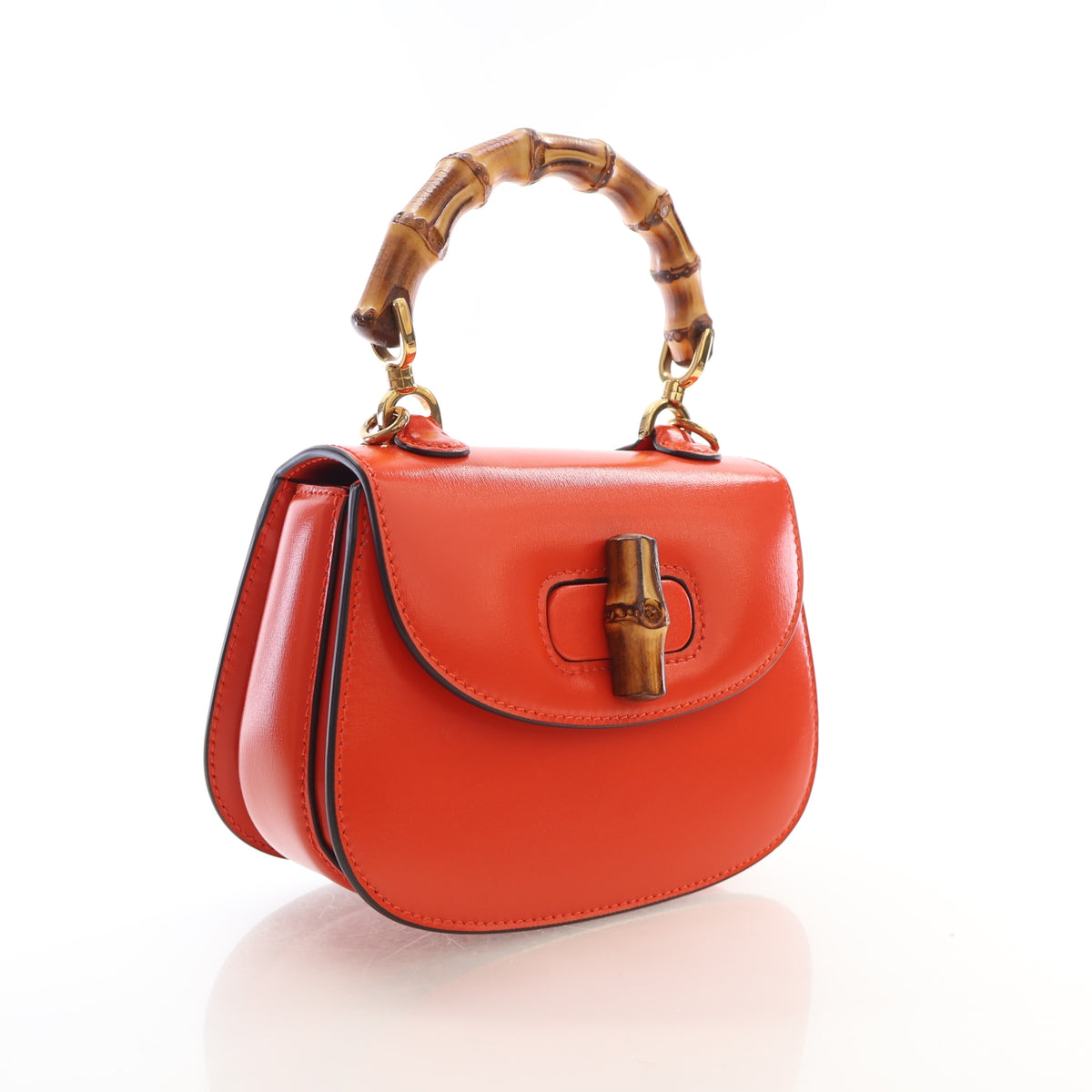 Pre-Owned Gucci Mini Calfskin Bamboo 1947 Bag, three-quarter view, authenticated at Luxe Du Jour