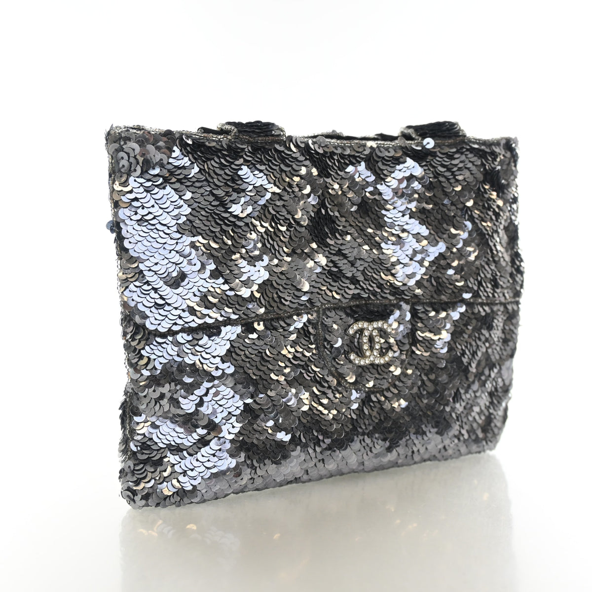 Vintage Chanel Tote Mini Sequin Trompe L'oeil, three-quarter view, authenticated at Luxe Du Jour