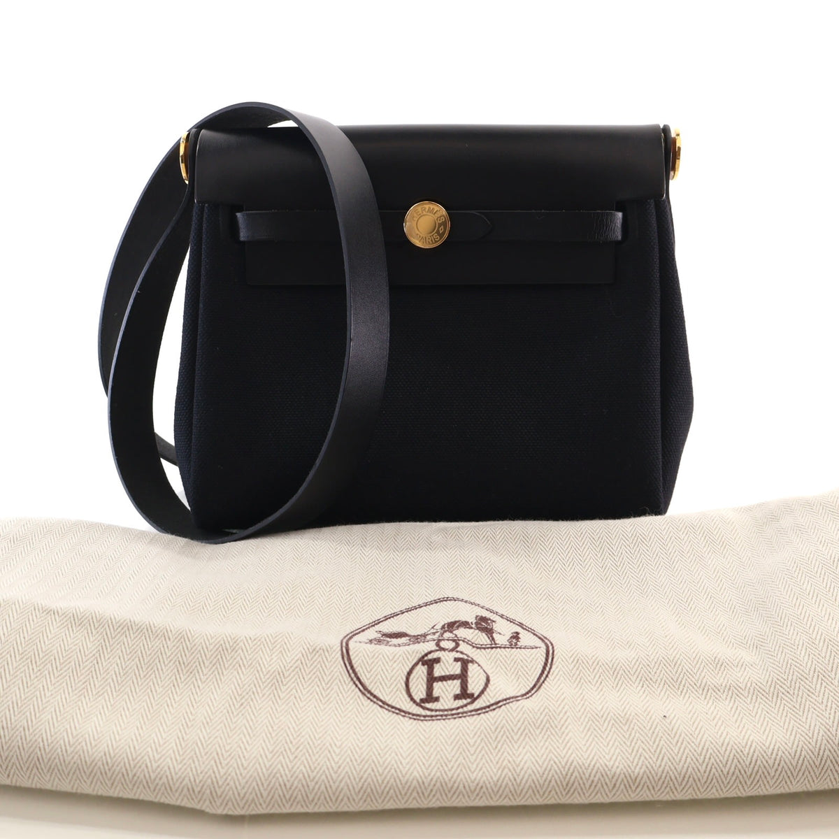 Pre-Owned Hermès Herbag Mini Noir Military Toile Zip 20, front view, photo 16 of 16