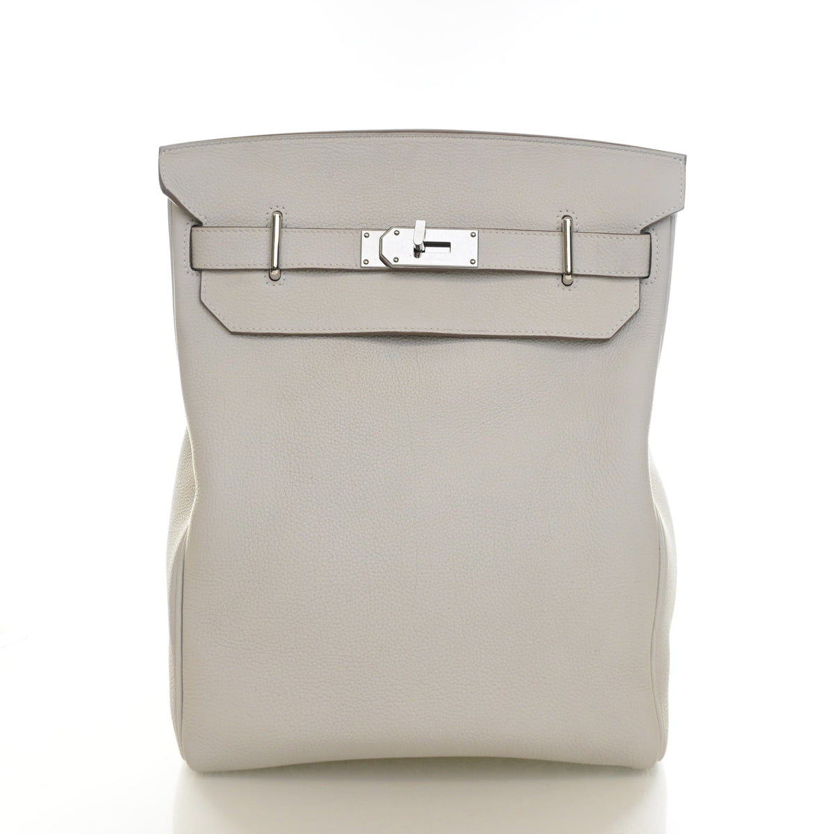 Pre-Owned Hermès GM Gris Pale Togo Leather Hac A Dos, front view, authenticated at Luxe Du Jour