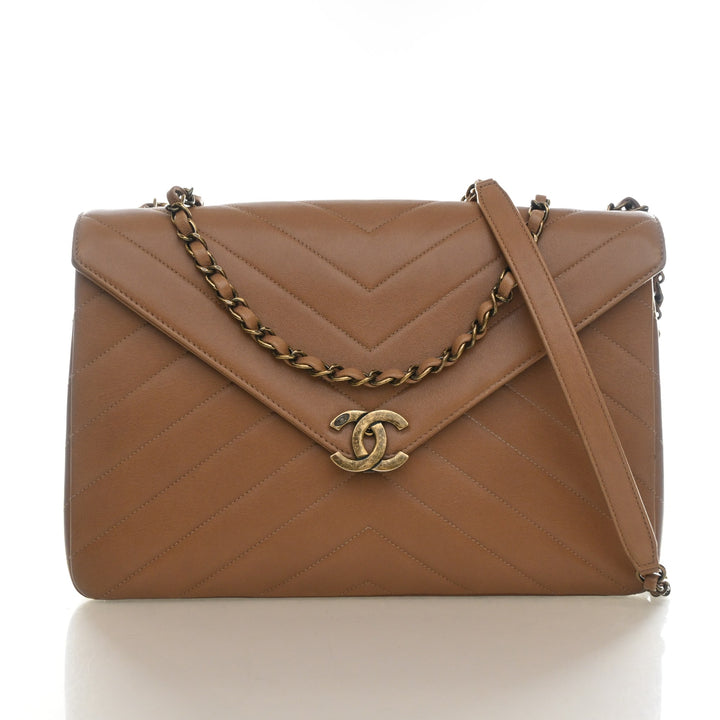 Chanel Large Lambskin Chevron Envelope Double Flap