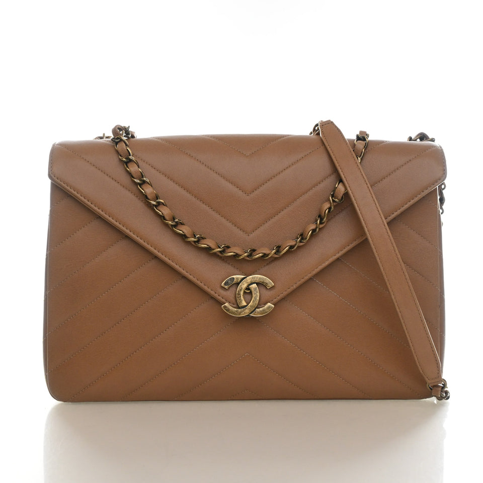 Chanel Large Lambskin Chevron Envelope Double Flap