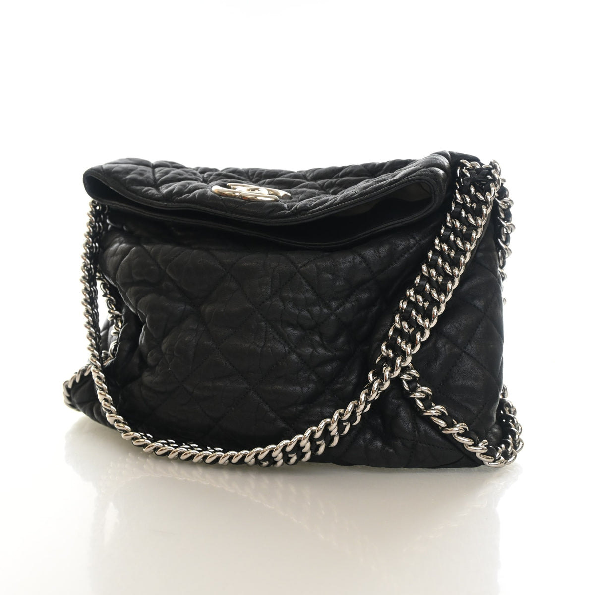 Pre-Owned Chanel Hobo Chain Lambskin Around Bag, three-quarter view