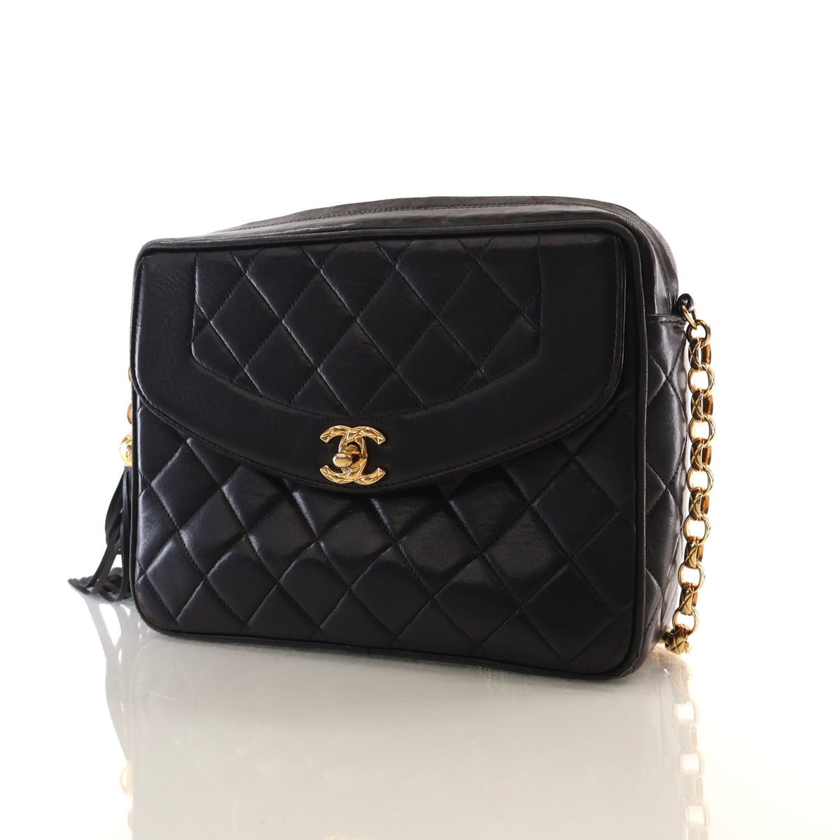 Vintage Chanel Camera Bag Small Lambskin Diana, three-quarter view