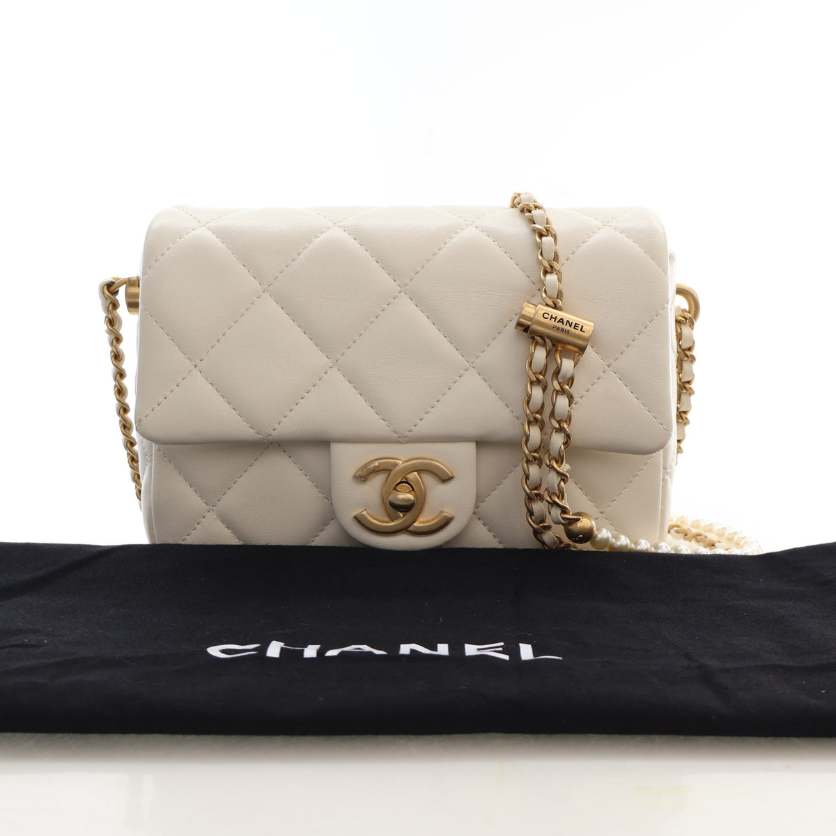Pre-Owned Chanel Flap Bag Mini Lambskin My Perfect, shown with dust bag and packaging