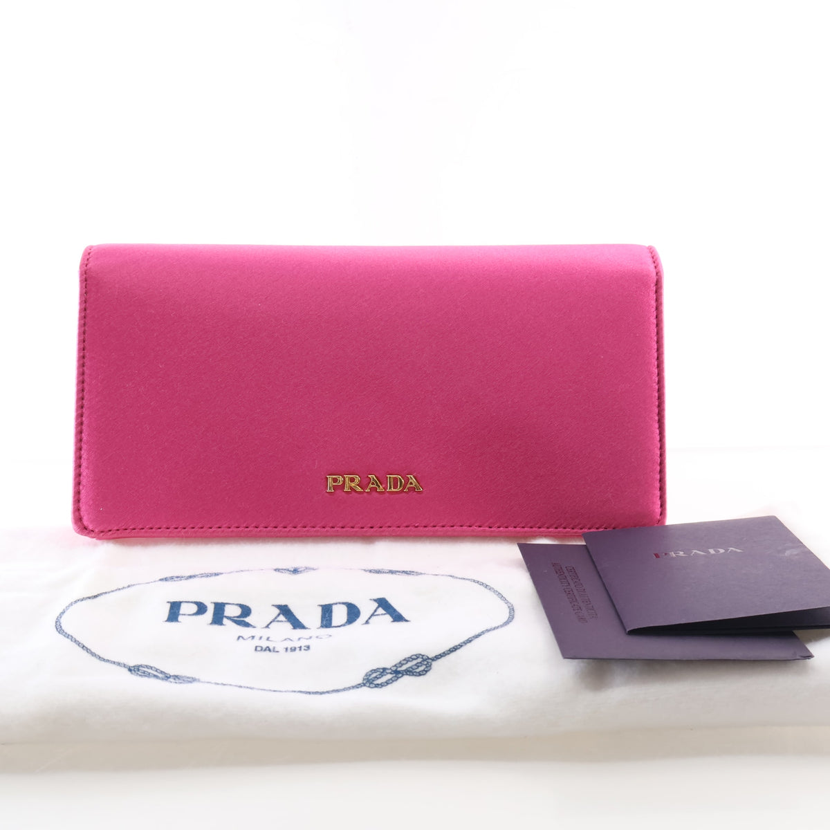 Pre-Owned Prada Clutch Small Fuchsia Satin, flat lay