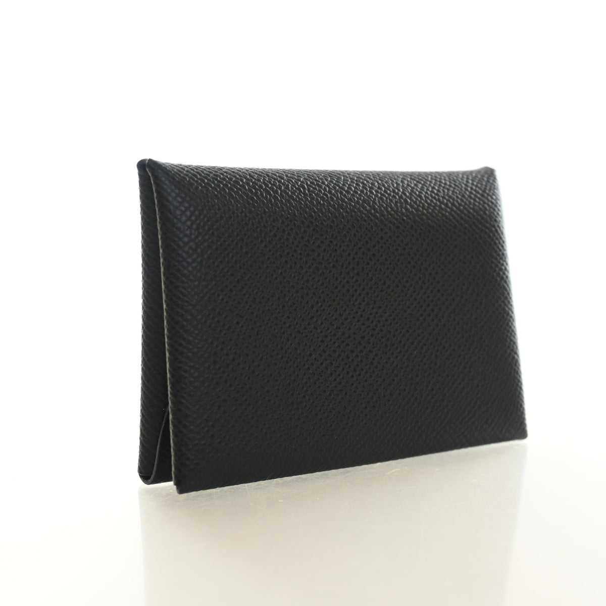 Pre-Owned Hermès Card Holder Noir Epsom Leather Calvi, front view