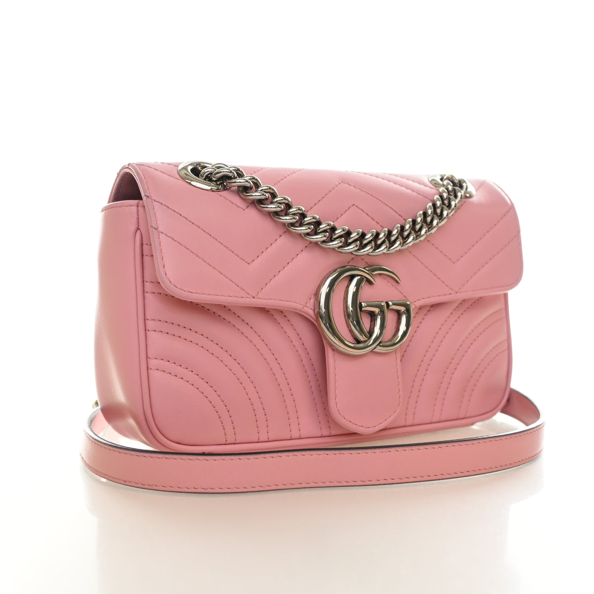 Pre-Owned Gucci Flap Bag Small Calfskin Marmont, three-quarter view, authenticated at Luxe Du Jour