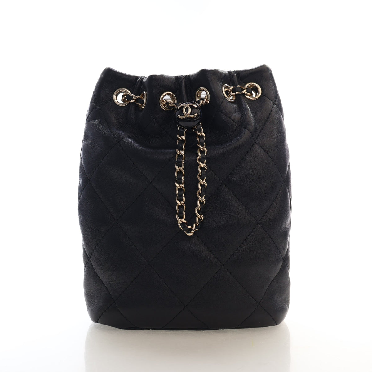 Pre-Owned Chanel Backpack Small Lambskin Drawstring, front view, authenticated at Luxe Du Jour