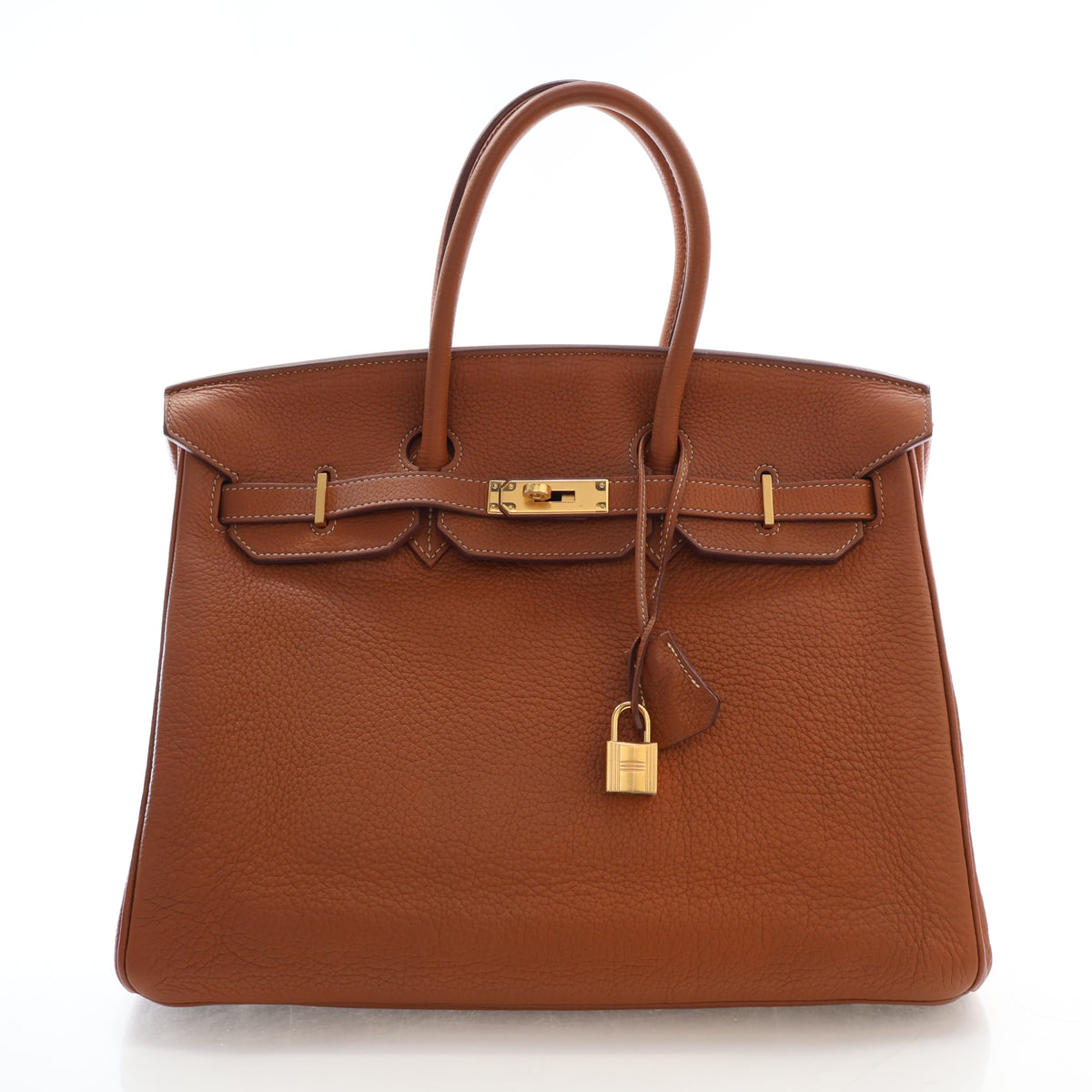 Pre-Owned Hermès Birkin 35 Gold Clemence Leather, front view, authenticated at Luxe Du Jour