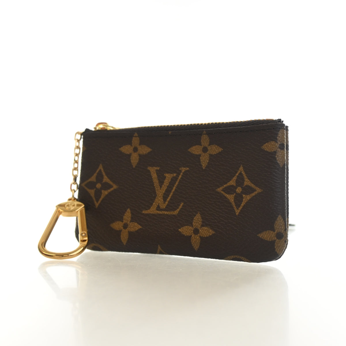 Pre-Owned Louis Vuitton Monogram Key Pouch, gold hardware close-up