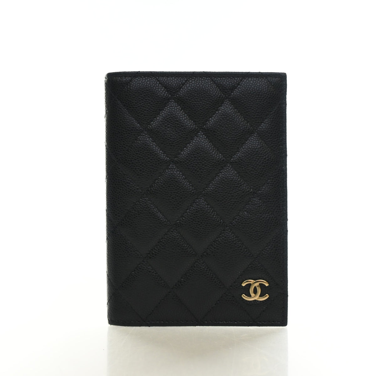 Pre-Owned Chanel Caviar Leather Classic Passport Holder, front view, authenticated at Luxe Du Jour