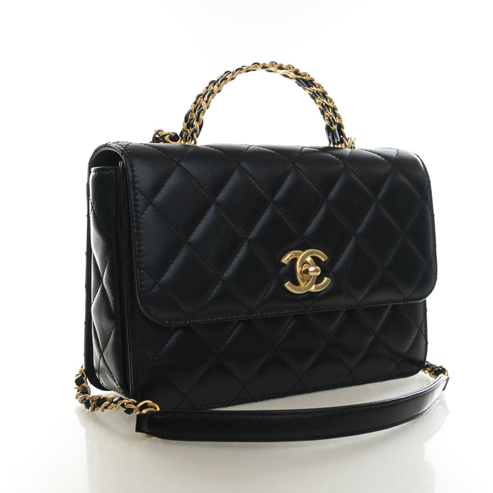 Chanel Medium Lambskin Metal Chain Top Handle Flap Bag