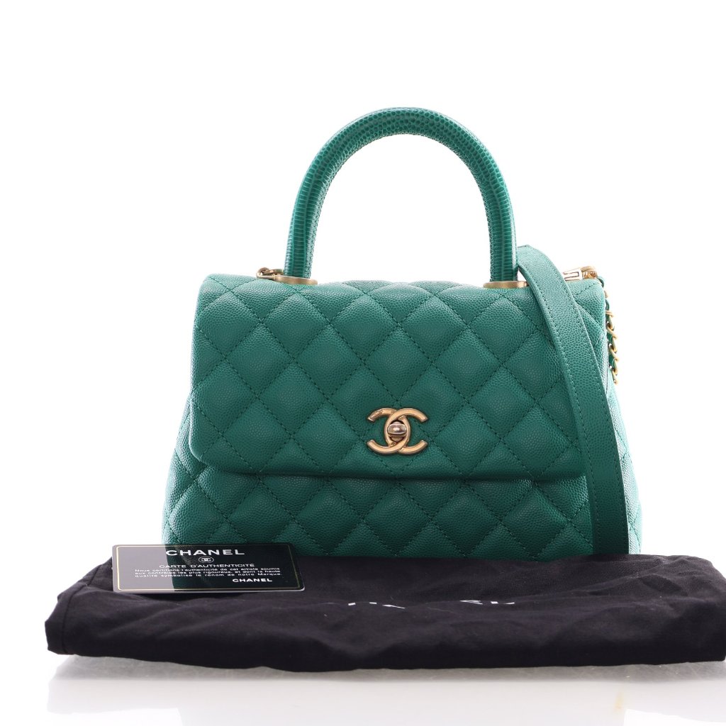 Pre-Owned Chanel Coco Handle Small Caviar Lizard Leather Bag, front view