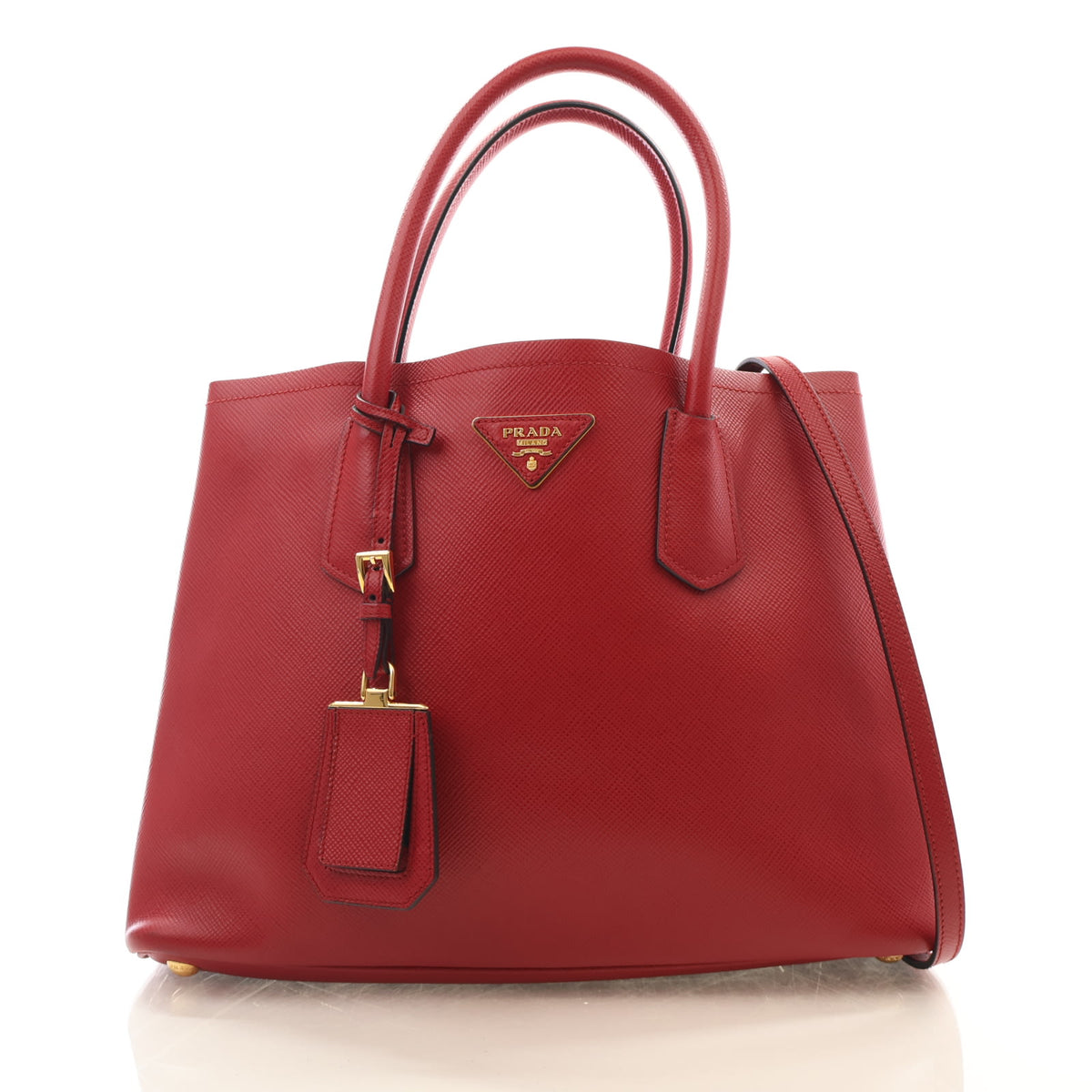 Pre-Owned Prada Tote Bag Medium Saffiano Lux Double, front view, authenticated at Luxe Du Jour