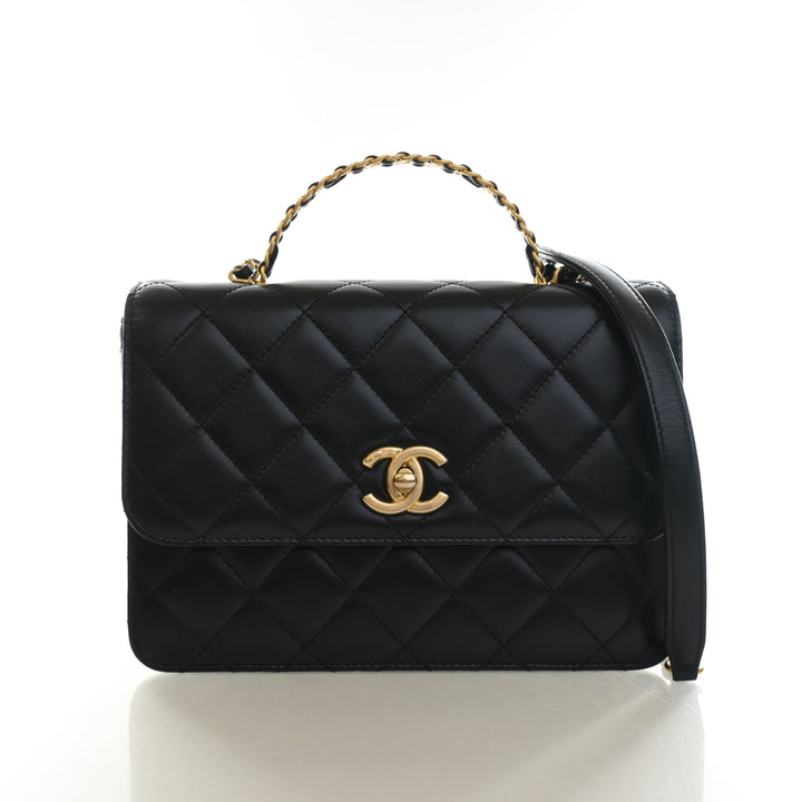 Chanel Medium Lambskin Metal Chain Top Handle Flap Bag
