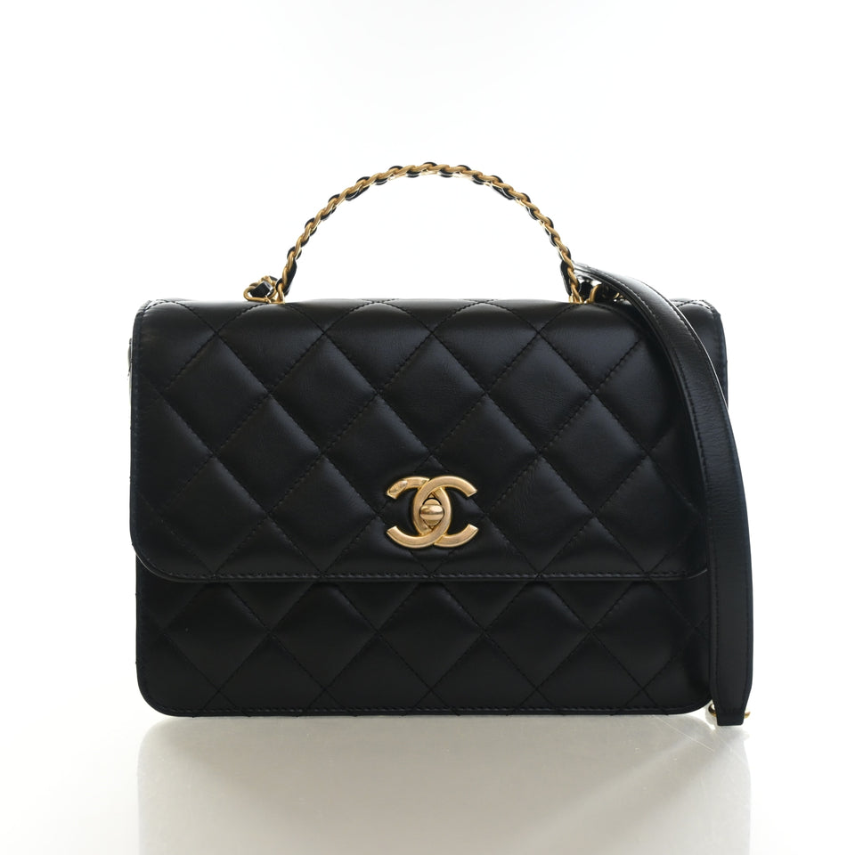 Chanel Medium Lambskin Metal Chain Top Handle Flap Bag