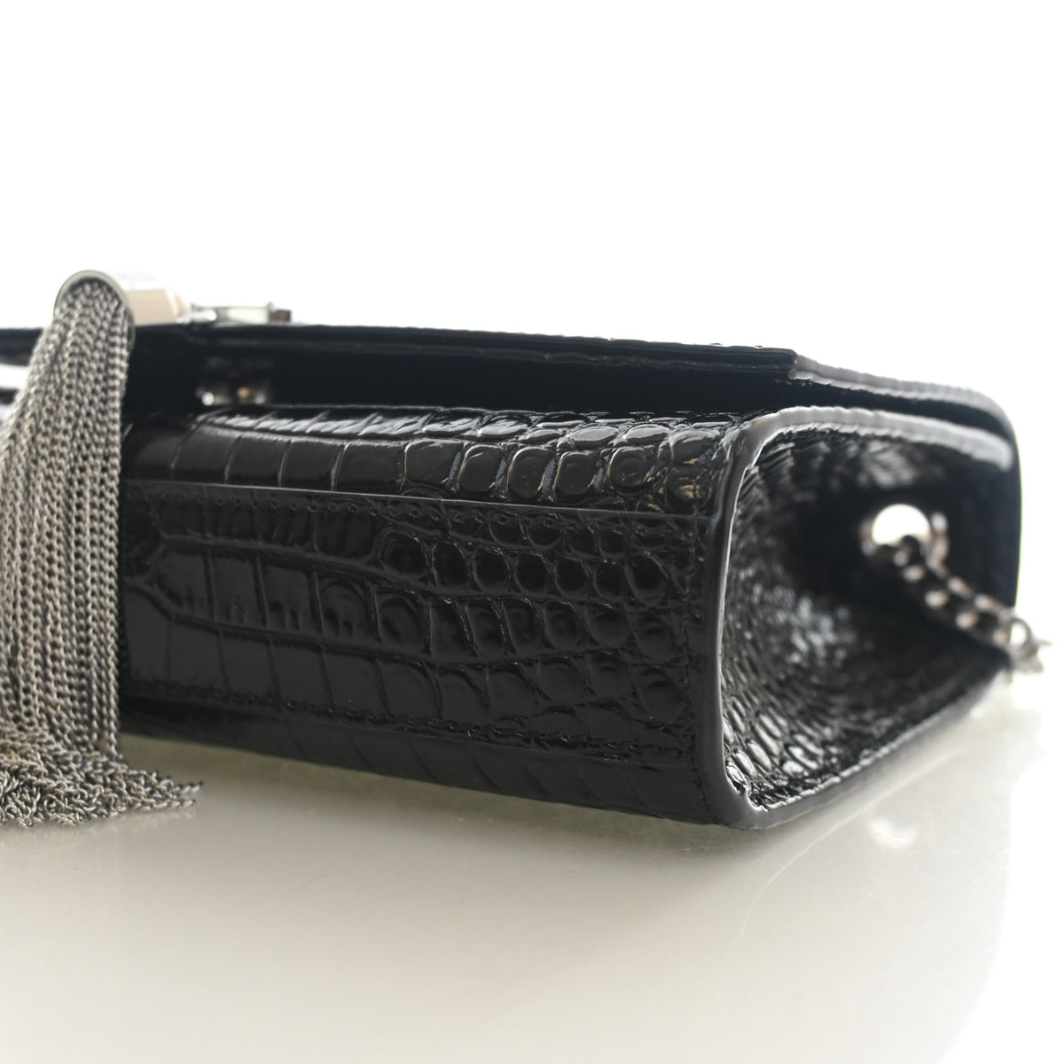 Pre-Owned Saint Laurent Small Crocodile Leather Embossed Leather Kate Tassle Bag, side profile, photo 8 of 13